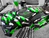 Custom painted Camo RC body shell using xxx main pre-cut vinyl Paint Masking Stencils.