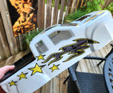 Carbon Fire Internal Graphic used in a truck RC body painted white.