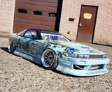 Dark Bloom RC sticker sheet used on a Drift car. Trim, peel, and stick. Custom painted body shell.