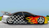 Pre-cut vinyl racing checkers Paint Masks on an RC Touring Car body shell