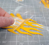 Double Flames Paint Masking Stencils installed in a Lexan RC Car Body.