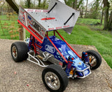 Drippin' vinyl RC drips body stickers on a Sprint race car custom painted blue.