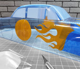 xxx main Racing pre-cut vinyl 2" Numbers and Fatty Flames Paint Masks ready for paint in an RC Body Shell.