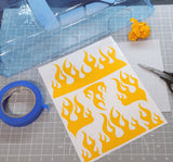 Fatty Flames vinyl RC Car Paint Mask weeded and ready to be installed in a Lexan body shell.