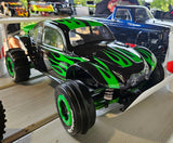 Custom airbrush painted VW Bug RC body shell using xxx main Racing Flames pre-cut vinyl Paint Masking Stencils.