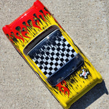 RC Car Taxi Body with Large Checkers and Fatty Flames pre-cut vinyl Paint Masks.