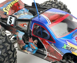 Superman themed RC truck body with comic book images stuck using xxx main Picture Glue. 