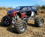 Custom airbrushed RC body design using xxx main Pro Flames paint masking templates.