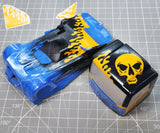 Mini-z RC body shell custom painted with Skulls and Micro Drips pre-cut vinyl Paint Masking Stencils.