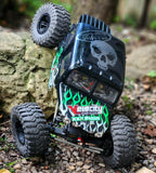 Skulls pre-cut vinyl Paint Mask used on an Axial RC Rock Crawler with green flames