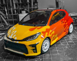 Custom painted Tamiya RC Body using xxx main Splatter Drips pre-cut vinyl Paint Masking Stencils.