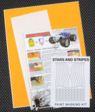 Stars and Stripes RC Body Paint Stencil includes Transfer Tape. Vinyl pre-cut masking decals with color instructions.