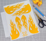 Team Flames pre-cut vinyl Paint Mask weeded and ready for install in a Lexan RC Body Shell for a custom paint job.