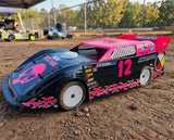 RC Dirt Oval Outlaw custom painted pink and black using pre-cut vinyl Tribal Stripes paint masking stencils.
