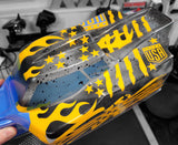 RC Buggy body shell with pre-cut vinyl Fatty Flames, Dots, and USA Flags Paint Masking Stencils ready for paint.