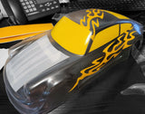 Wicked Flames pre-cut vinyl Paint Masking Stencils installed in a Porsche RC Car body and ready for paint. 