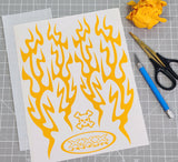 Wicked Flames pre-cut vinyl Paint Masks weeded and ready for easy installation with the supplied Transfer Tape.