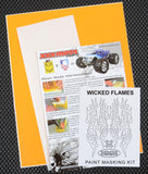 Wicked Flames pre-cut vinyl RC Body Paint Stencil with Transfer Tape and printed instructions.