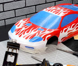 Custom RC Paint Job on a Tamiya Ferrari Body using xxx main Racing pre-cut vinyl Paint Masking Stencils.