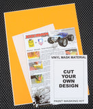 Blank Sheet of RC Body Paint Masking Stencil material with Transfer Tape and printed instructions.