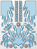 Drippin' blue drips RC Decal sheet printed on clear flexible vinyl. Trim, peel, and stick.