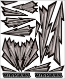 Dysfunctional Internal Graphics is a reverse printed sticker sheet. Die-cut and ready to stick into your RC body shell before you paint.