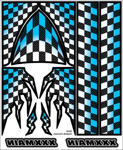 Graphite Checkers Internal Graphics RC body stickers go on the inside before you paint. Pre-cut and easy to use.