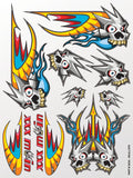 Skullops vinyl RC car body external stickers. Printed on clear flexible material.