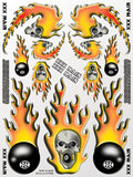 Skulls O'Fire vinyl RC sticker sheet for the outside of polycarbonate body shells.